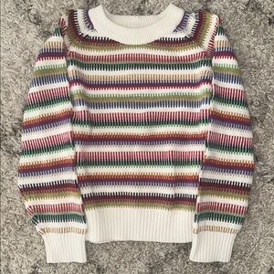 Womens Vibrant Multicolor Striped Crew Neck Sweater